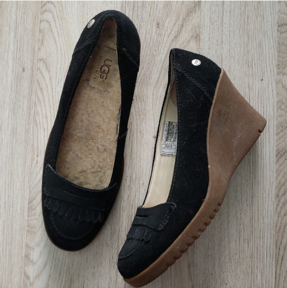 UGG Black Suade Moccasin Wedge